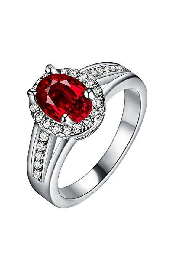 Women's Asscher Oval Shape Created Ruby Color Rings for Wedding Available in Size 6 7 8 9-PJ139