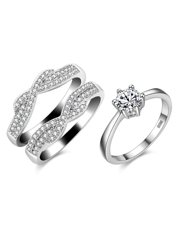 Women's Cubic Zirconia Infinity Love Ring Enhancer Anniversary Double Band Promise Rings for Her (Size 8)