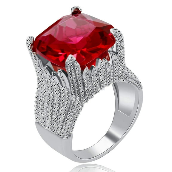 Uloveido Women's Flame Shape Super Big Square Red CZ Wide Wedding Band Statement Engagement Rings (Size 6) RA0414