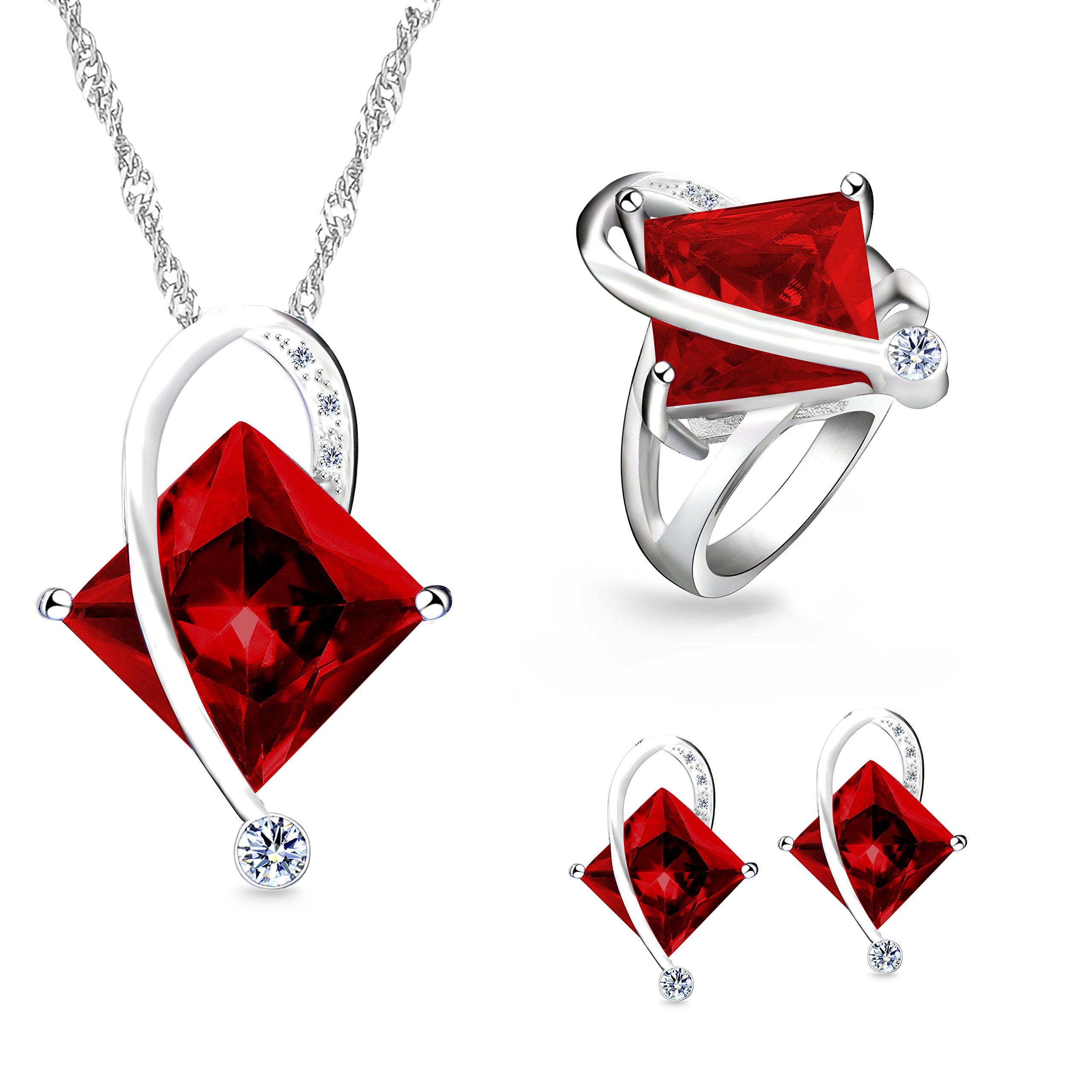 Uloveido Women's Platinum Plated Created Ruby Square Pendant Necklace