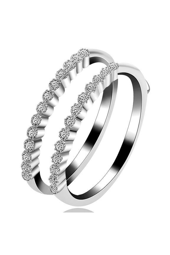 Women's Platinum Plated Cubic Zirconia Double Eternity Bands Enhancer Wedding Engagement Ring Guard Y503 (Size 6)