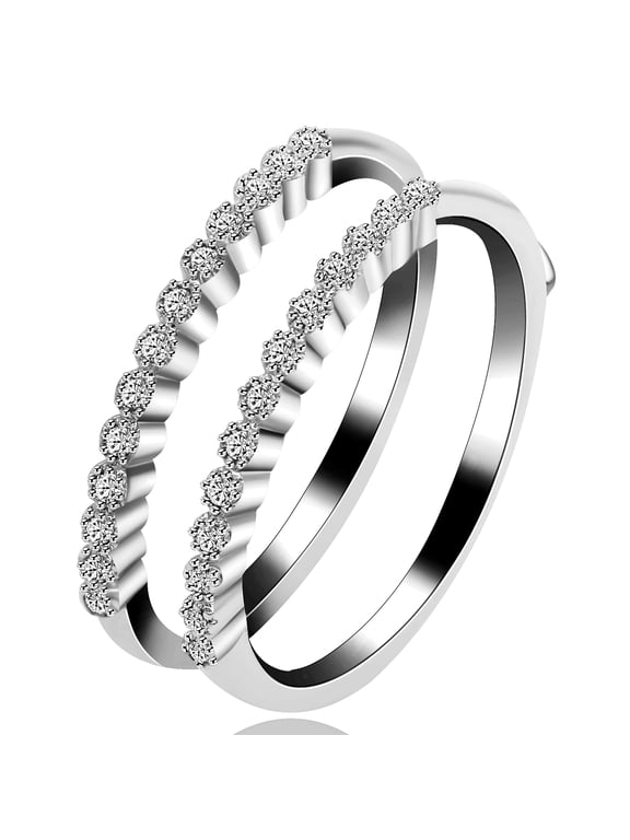 Women's Platinum Plated Cubic Zirconia Double Eternity Bands Enhancer Wedding Engagement Ring Guard Y503 (Size 7)
