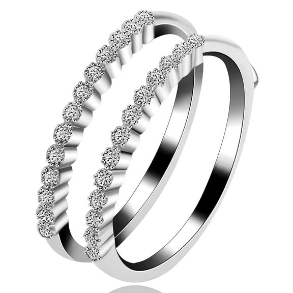 Uloveido Women's Platinum Plated Cubic Zirconia Double Eternity Bands Enhancer Wedding Engagement Ring Guard Y503 (Size 9)