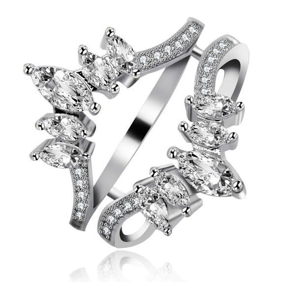 Uloveido Women's Platinum Plated Marquise Cut Synthetic Diamond Wedding Engagement Anniversary Ring Enhancer for Her Y445 (Silver, Size 10)