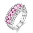 thumbnail image 1 of Uloveido Women's Platinum Plated Oval Cut Pink Cubic Zirconia 7 Stone Wedding Band,Simulated Tourmaline Ring J501 (Platinum,Pink,Size 6), 1 of 7