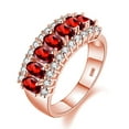 thumbnail image 1 of Uloveido Women's Rose Gold Plated Oval Cut Red Cubic Zirconia 7 Stone Wedding Band,Simulated Garnet Birthstone Ring J501 (Red, Size 7), 1 of 7