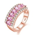 thumbnail image 1 of Uloveido Women's Rose Gold Plated Simulated Pink Tourmaline Wedding Band Oval Cut 7 Stone CZ Anniversary Rings J501 (Pink, Size 6), 1 of 7