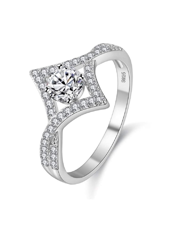 Women's Square Hollow Swirl Infinity Rings with Round Cubic Zirconia April Birthstone Wedding Anniversary Ring Gifts (Size 6) WX023