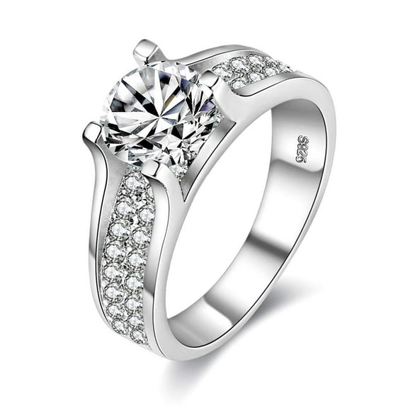 Uloveido Women's White Gold Plated Round Brilliant Cut White Cubic Zirconia Engagement Rings Eternity Wedding Band Valentine's Gift for Girlfriend Women (White, Size 6) Y006