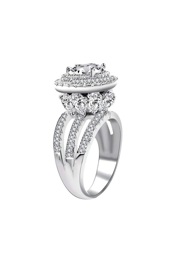 Women's White Gold Plated Wedding Engagement Anniversary Rings for Bridal Women Cocktail Rings Gift RJ213 (Size 9)