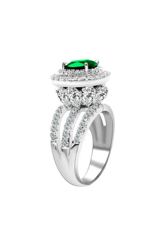 Women's White Gold Plated Wedding Engagement Ring for May Birthstone Good Idea for Birthday Gift RJ213 (Size 9)