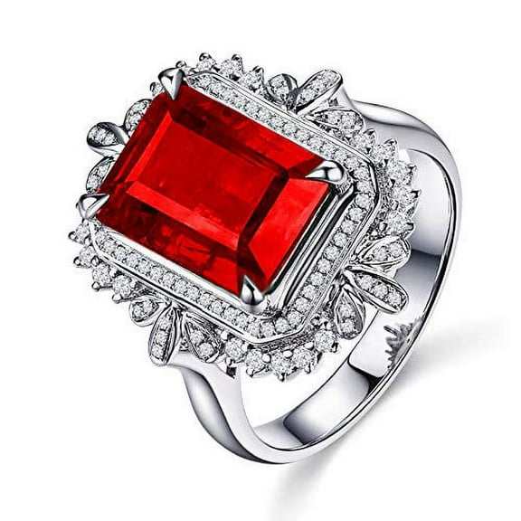 Uloveido Womens 5 CT Simulated Ruby Ring, Adjustable Platinum Plated Rectangular Red CZ Birthstone Rings (red)