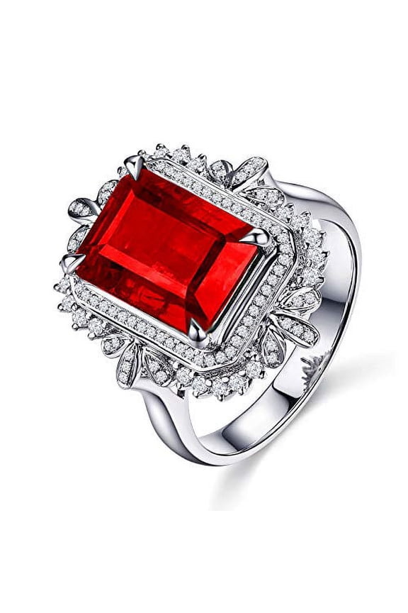Womens 5 CT Simulated Ruby Ring, Adjustable Platinum Plated Rectangular Red CZ Birthstone Rings (red)