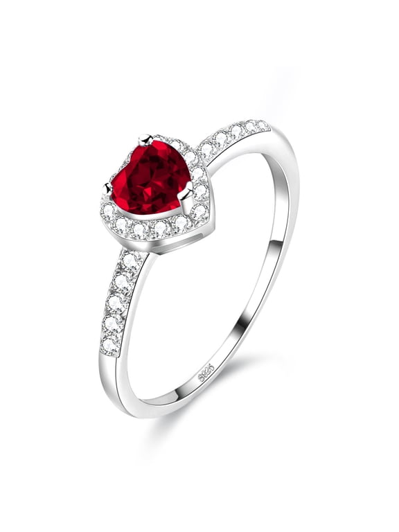 Womens 925 Sterling Silver Red Heart Promise Ring Birthstone Rings for Women CJ007