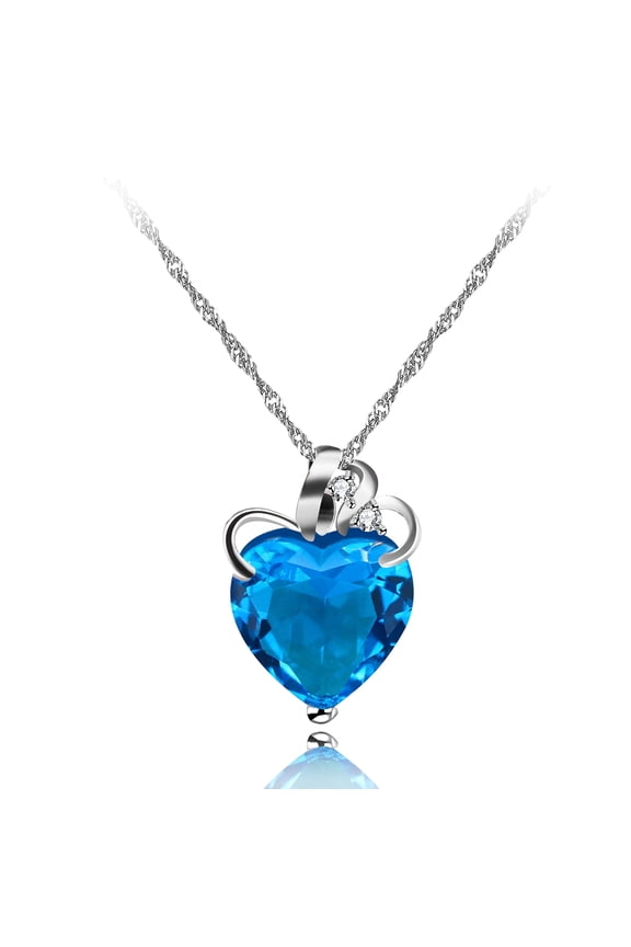 Womens Fashion Love Heart Pendant Necklace Wedding Promise Blue Heart Jewelry for Women BFF N437 (blue)