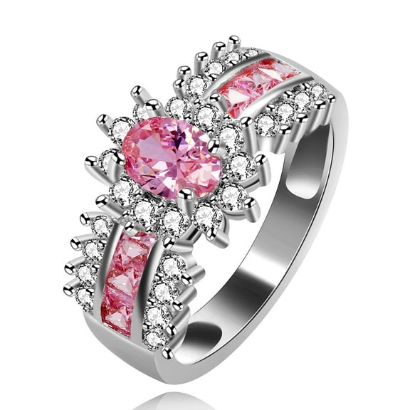 Uloveido Womens Oval Cut Pink CZ Zirconia Ring Wedding Engagement Band J558 (Size 6, Pink)