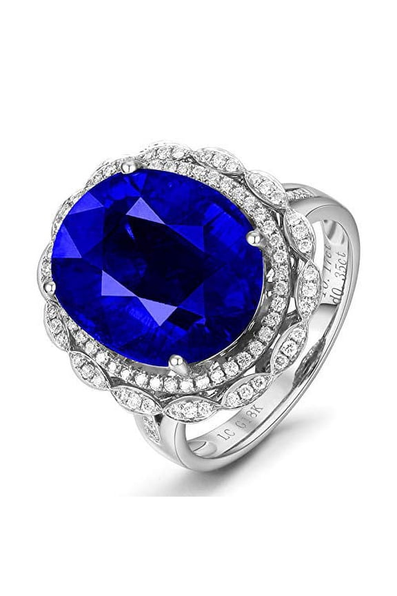 Womens Platinum Plated Oval Blue CZ Ring Adjustable, Simulated Sapphire Rings Wedding Promise (Blue)
