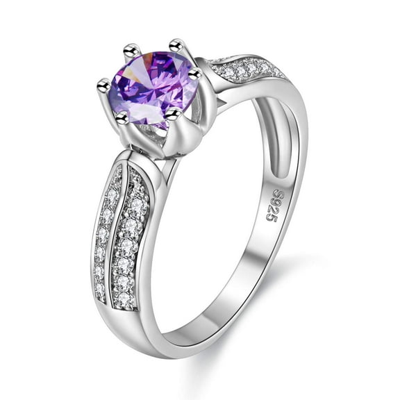 Uloveido Womens Platinum Plated Purple CZ Stone Wedding Rings for Bridal Women Girlfriend Y027-Purple-7