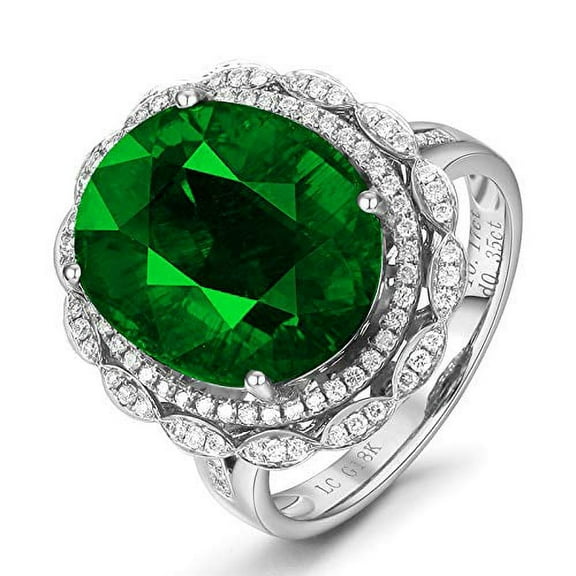 Uloveido Womens Silver Color Oval Cut Green Cubic Zirconia Ring Birthstone Adjustable Synthetic Emerald Rings (Green)