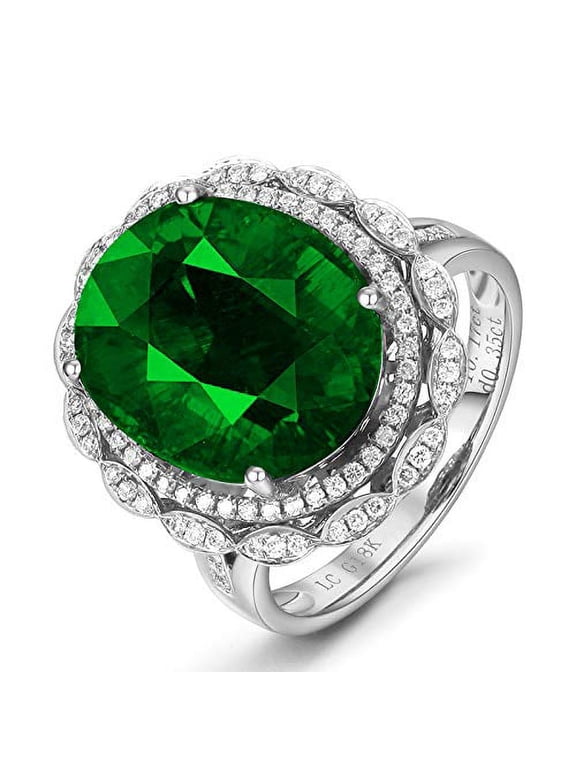 Womens Silver Color Oval Cut Green Cubic Zirconia Ring Birthstone Adjustable Synthetic Emerald Rings (Green)