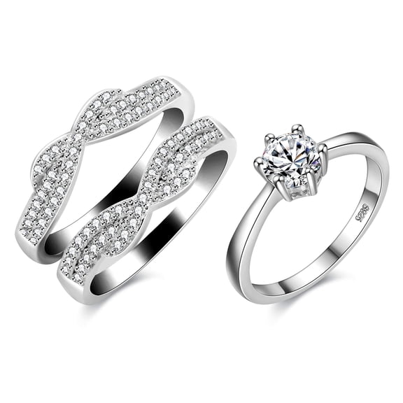 Uloveido Womens White Gold Plated Cubic Zirconia Infinity Love Solitaire Promise Eternity Ring Engagement Wedding Set (Size 9)