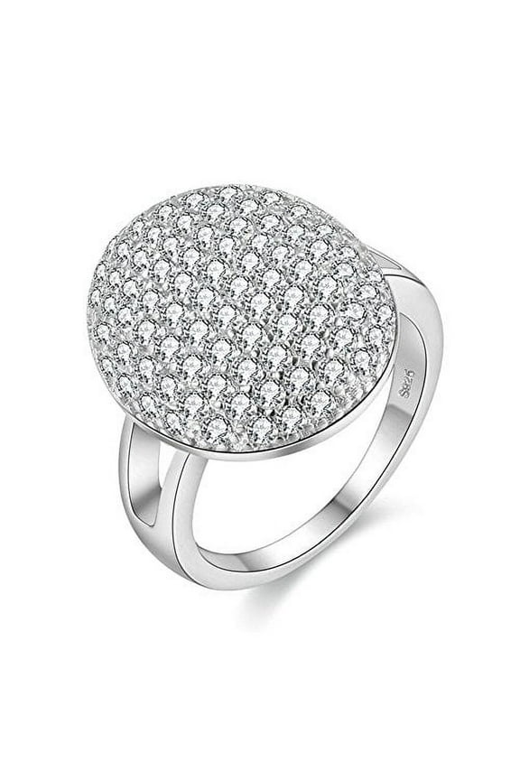 Womens White Gold Plated Designer Dome Ring Featuring Many Round Tiny Cubic Zirconia (CZ) Stones, Platinum Plated Jewelry (Size 9) PJ4297