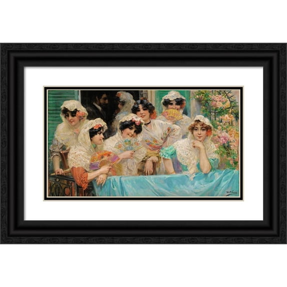 Ulpiano Checa 24x15 Black Ornate Framed Double Matted Museum Art Print Titled: The Balcony