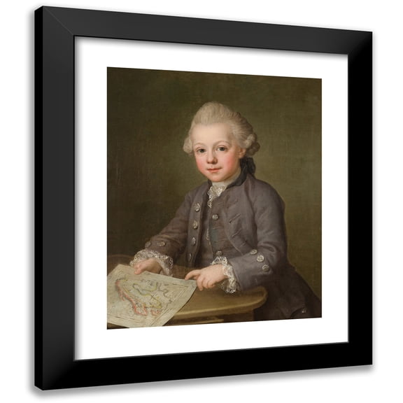 Ulrika Pasch 12x14 Black Modern Framed Museum Art Print Titled - Boy with Map of Scandinavia (1771)