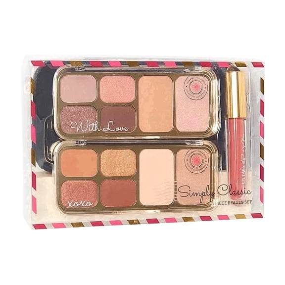 Ulta Beauty Makeup Gift Set, With Love & XOXO Eyeshadow Palettes, Lip Gloss, Cosmetic Bag, Simply Classic Collection