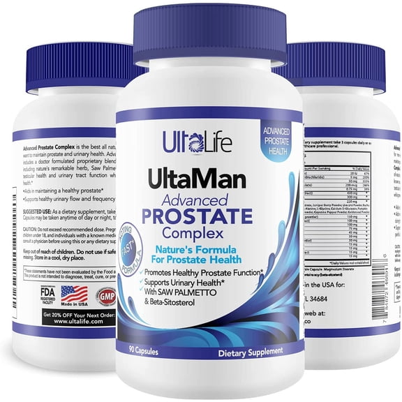 UltaLife Advanced Saw Palmetto Prostate Supplement For Men w/ Beta Sitosterol + Health Formula to Reduce Urge For Frequent Urination, DHT Blocker, Improve Sleep, Performance- 90 Capsules