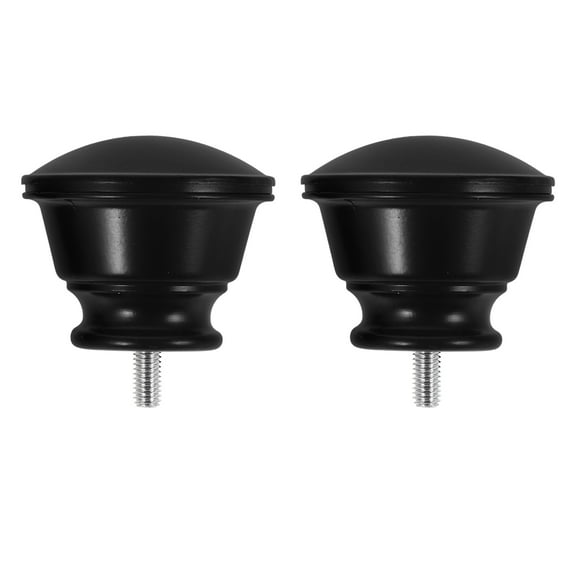 KONTONTY 2Pcs Curtain Rod End Caps Black Plastic and Metal Decorative Finials for Home Window Treatment