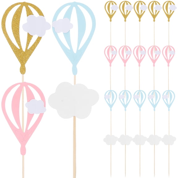 30PCS White Cloud Hot Air Balloon Cake Cupcake Toppers Muffin Fruit Picks for Baby Shower Birthday Party Favors Supplies