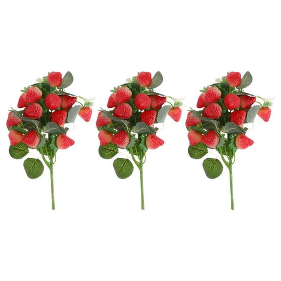Ulthilift 3Pcs Artificial Strawberry Fake Strawberry Bunches Faux Lifelike Strawberry Stem Prop
