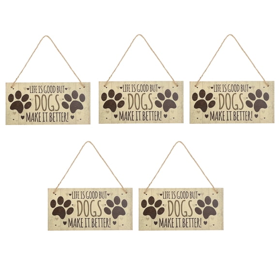 KONTONTY 5Pcs Khaki Wood Dog Warning Signs Decorative Hanging Door Ornaments for Home