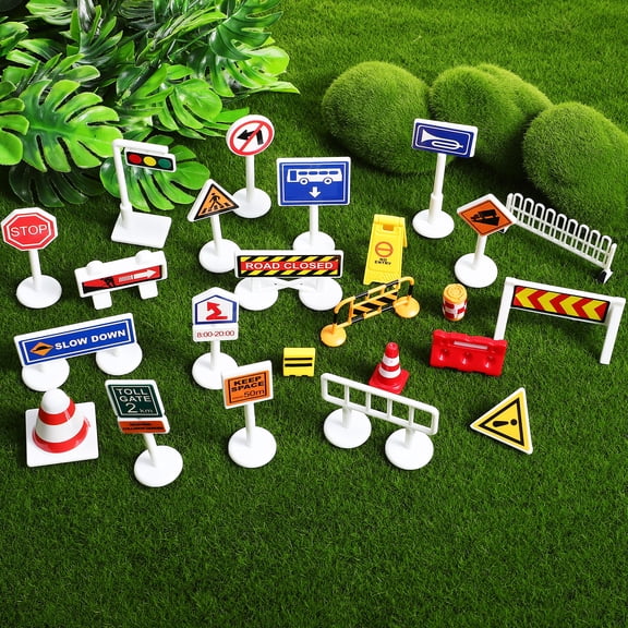 Ulthilift Play Traffic Signs for Kids Road Signs Set Street Signal Traffic Toys Models Kit for Children
