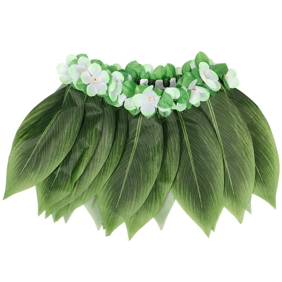Ulthilift Ti Leaf Hula Skirt Hawaiian Leaf Skirt Green Grass Skirt with Artificial Flowers for Beach Luau Party Supplies