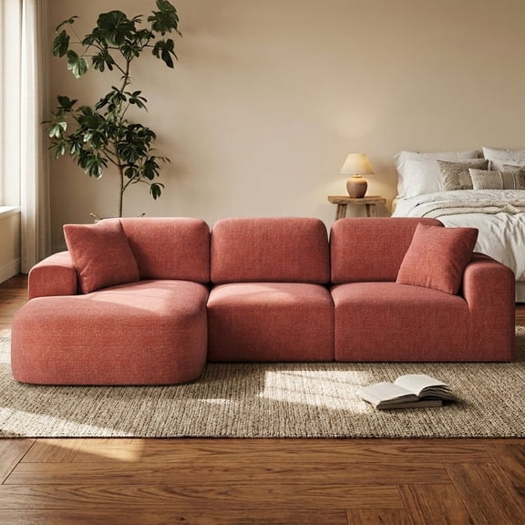 Ultifit 107'' Modular Sectional Sofa, Modern Woven Upholstery, Convertible L-Shaped Design, No Assembly Required for Living Room, Red