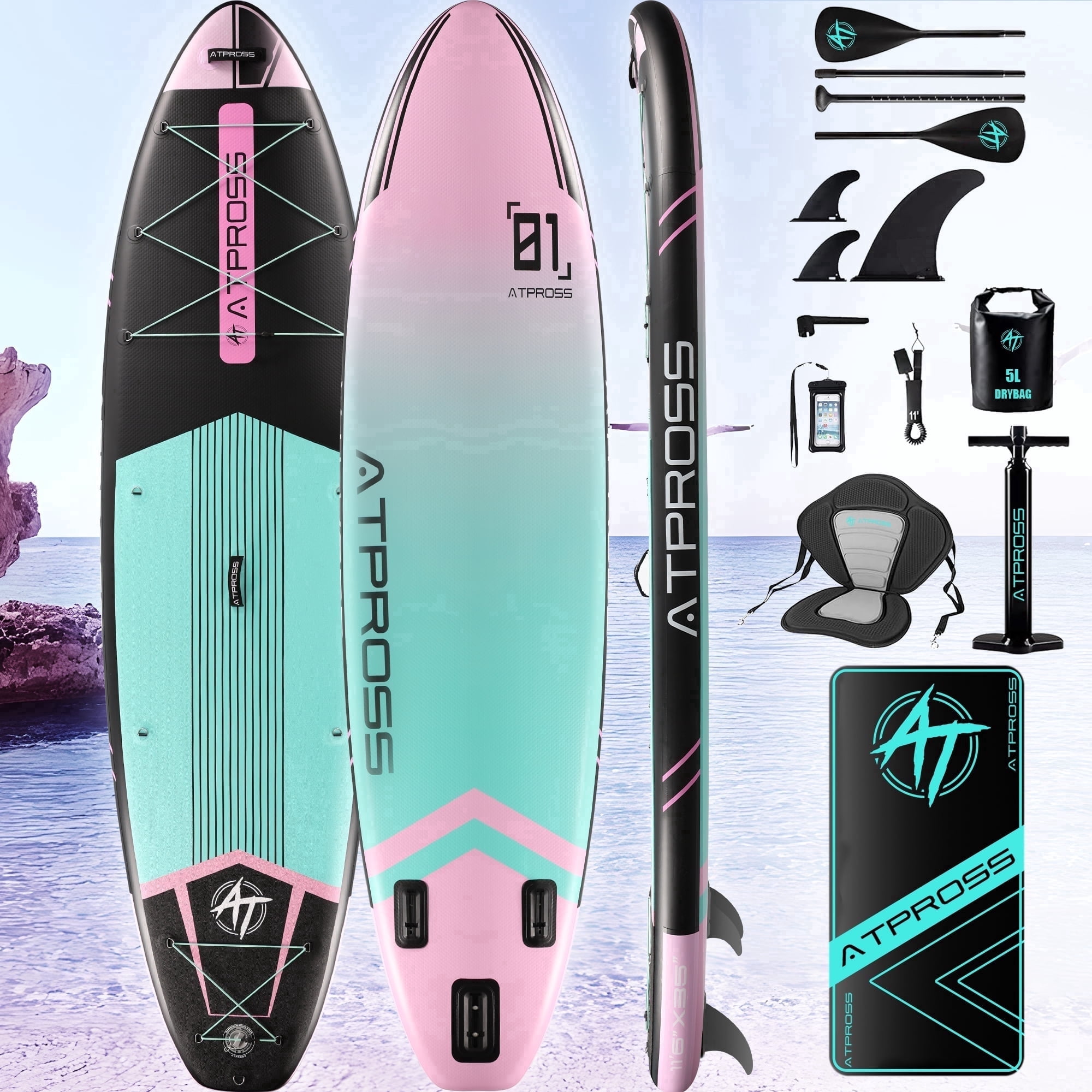 Ultifit Inflatable Paddle Board Extra Wide 450 Lbs Capacity Anti-Slip Design with SUP Accessories and Seat 11'6" x 35" Pink