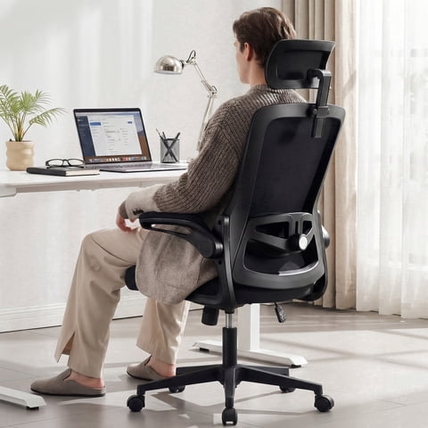 Ultifit Ergonomic Office Chair for Adult, Black Breathable Mesh Desk Chair with Adjustable Headrest, Armrests, Lumbar Support, and Rocking Function，400LBS