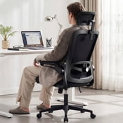 Ultifit Ergonomic Office Chair for Adult, Black Breathable Mesh Desk Chair with Adjustable Headrest, Armrests, Lumbar Support, and Rocking Function 400LBS