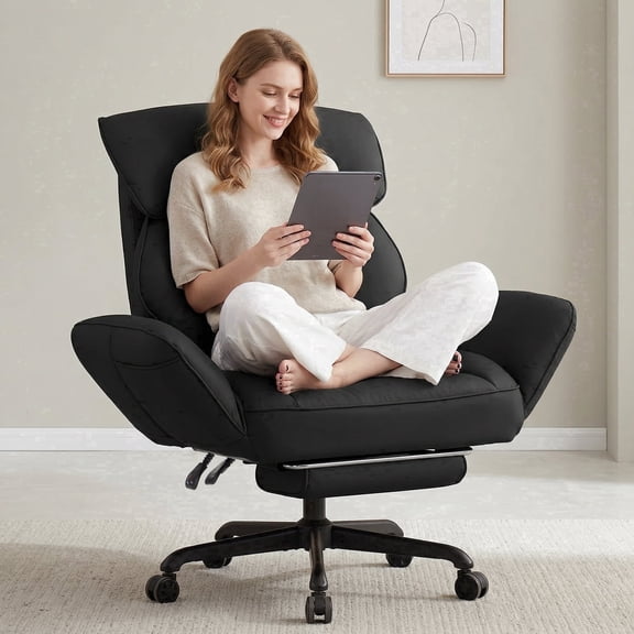 Ultifit Criss Cross Chair with Swivel Armrests, Leather Office Chair with Spring Pad, Desk Chair Tall Back with Headrest & Footrest,Black