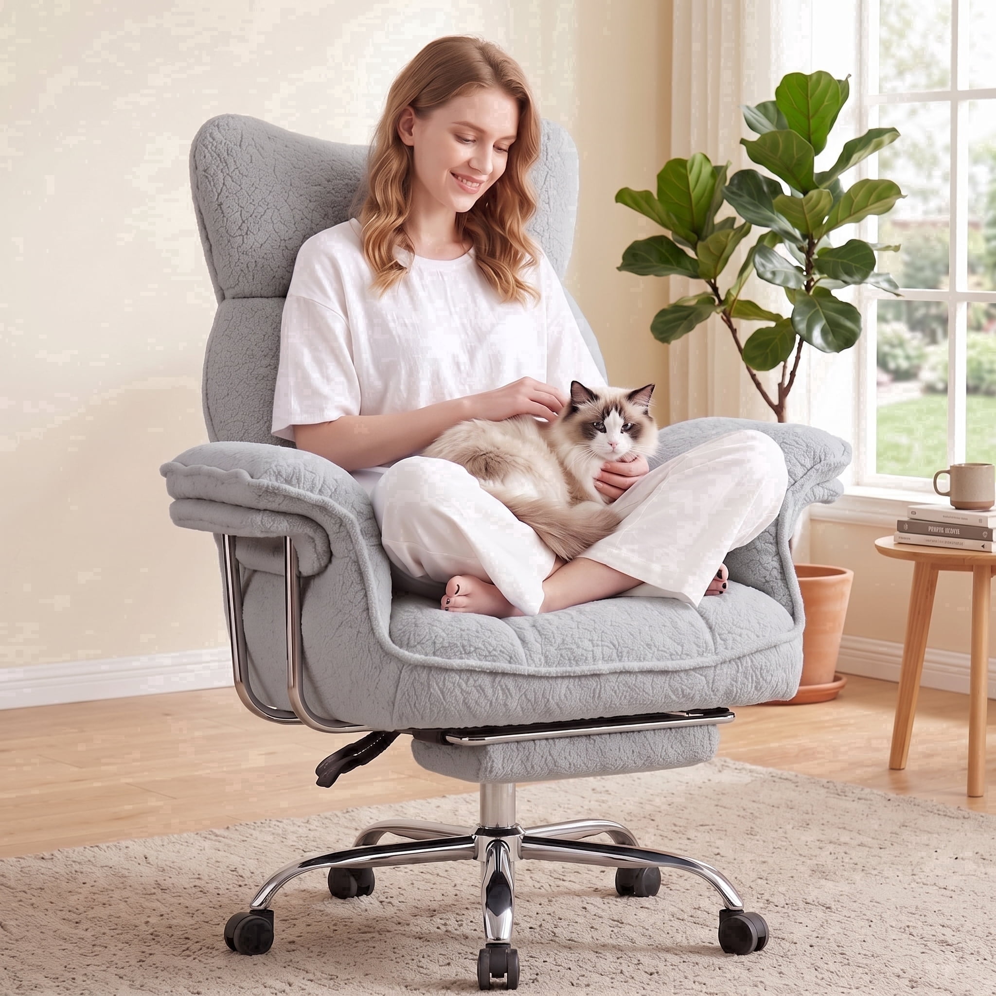 Ultifit Teddy Fleece Office Chair,Criss Cross Chair with Armrests ...