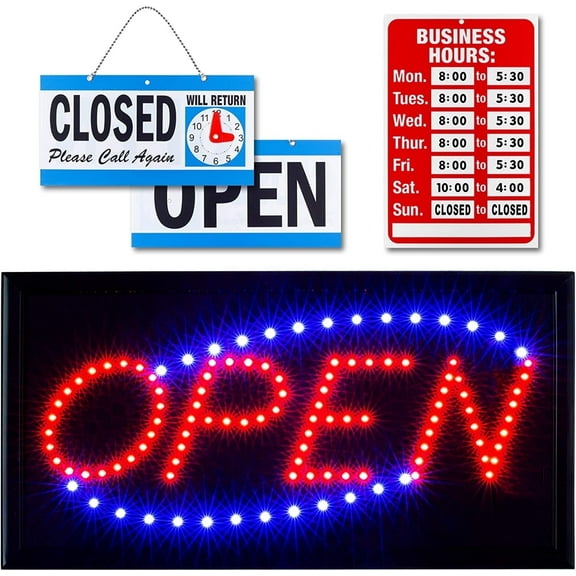 Ultima LED Neon Open Sign for Business: Horizontal LED Sign with Flashing Mode for Stores - Includes Business Hours and Open & Closed Signs