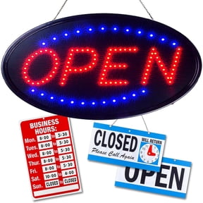 Ultima LED Neon Open Sign for Business: Oval LED Sign with Flashing Mode for Stores - Includes Business Hours and Open & Closed Signs