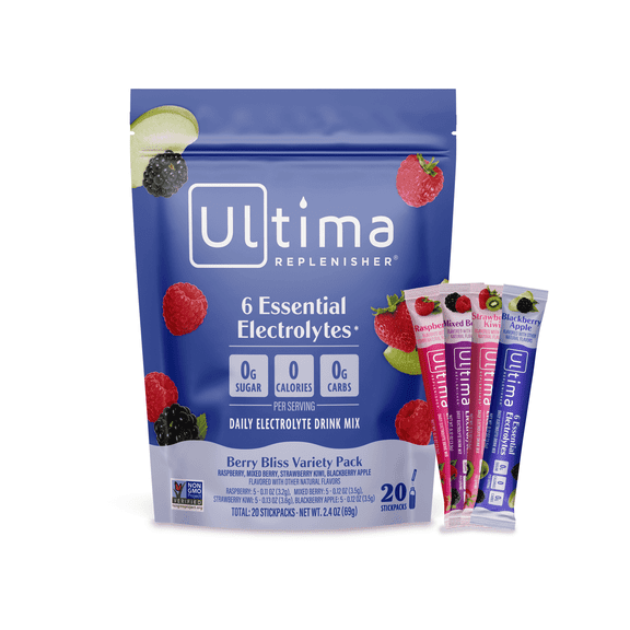 Ultima Replenisher, Electrolyte Drink Mix Packets, Sugar Free Daily Hydration Powder, Berry Bliss Variety Pack, 20 Count Stickpacks