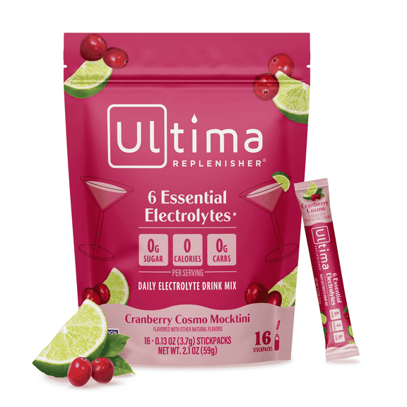Ultima Replenisher, Electrolyte Drink Mix Packets, Sugar Free Daily Hydration Powder, Cranberry Cosmo, 16 Count Stickpacks