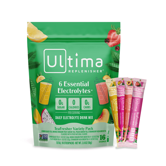 Ultima Replenisher, Electrolyte Drink Mix Packets, Sugar Free Daily Hydration Powder, TeaFreshers Variety Pack, 16 Count Stickpacks