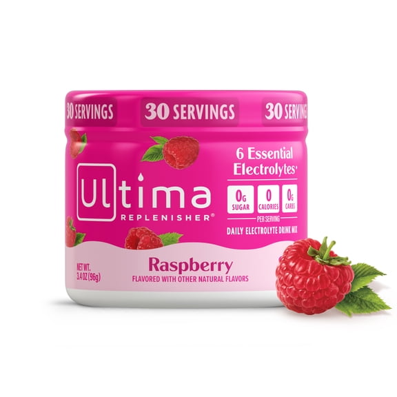 Ultima Replenisher, Electrolyte Drink Mix Powder, Sugar Free Daily Hydration Powder, Raspberry, 30 Servings