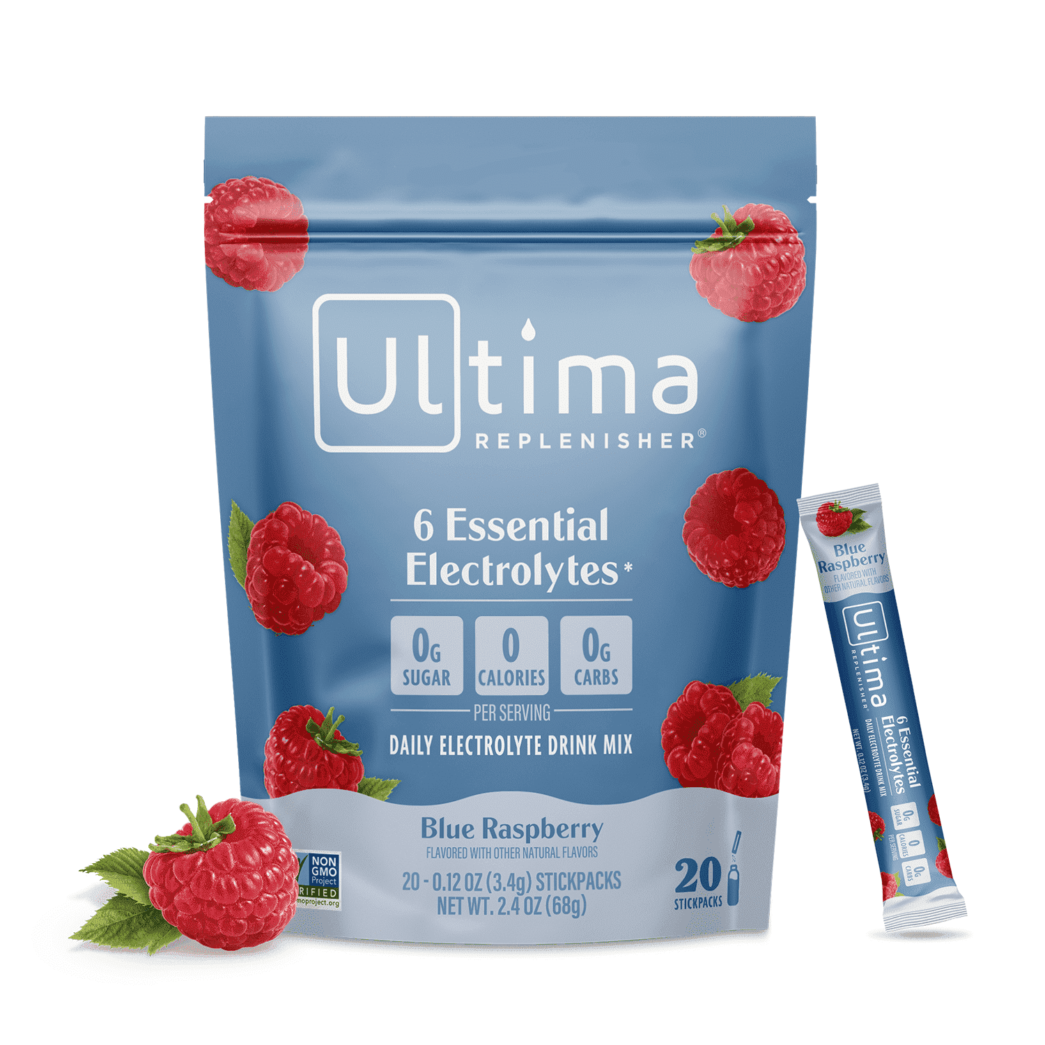 Ultima Replenisher, Electrolyte Drink Mix Packets, Sugar Free Daily Hydration Powder, Blue Raspberry, 20 Count Stickpacks