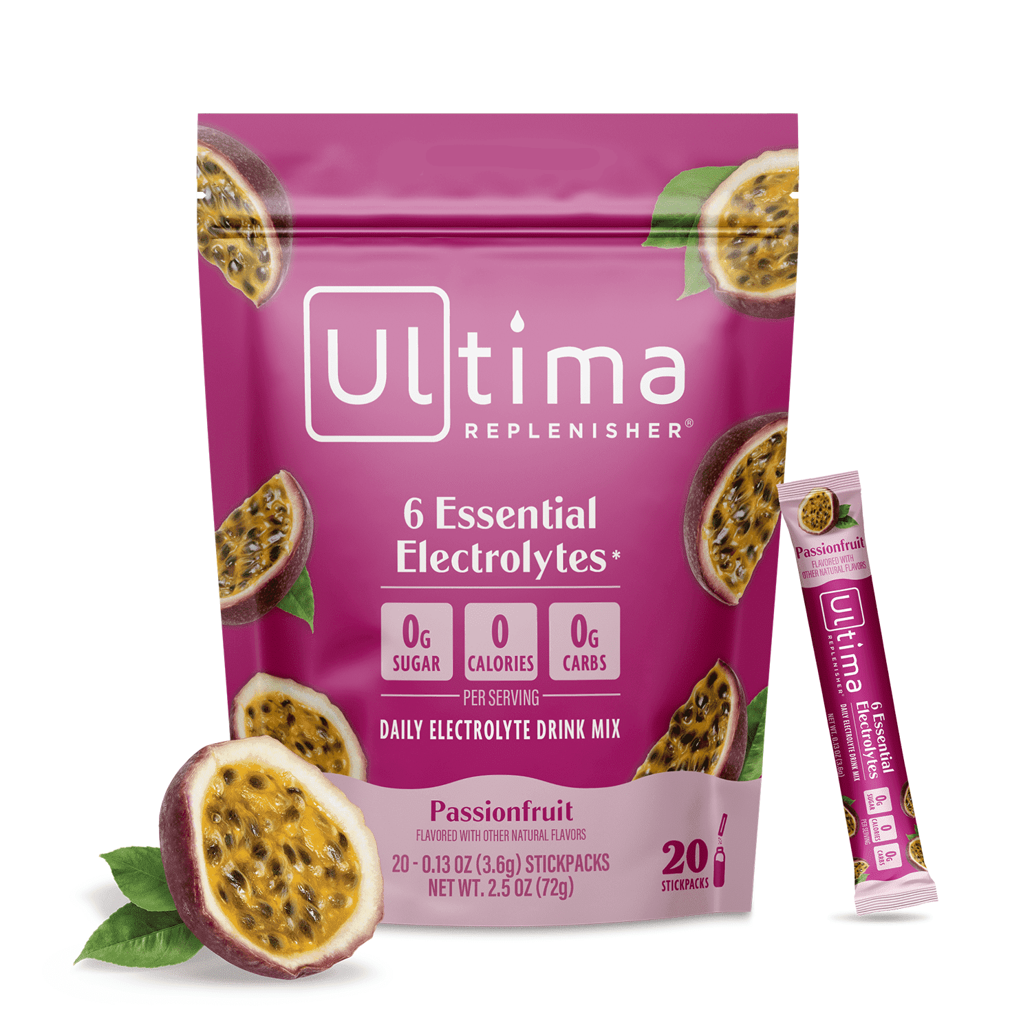 Ultima Replenisher Hydration Electrolyte Drink Mix Powder Packets, Sugar-Free Passionfruit, 20 Ct